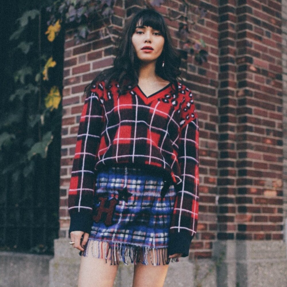 Tommy Hilfiger x Saks Women’s Mohair Tartan Plaid Animal Print Statement Sweater